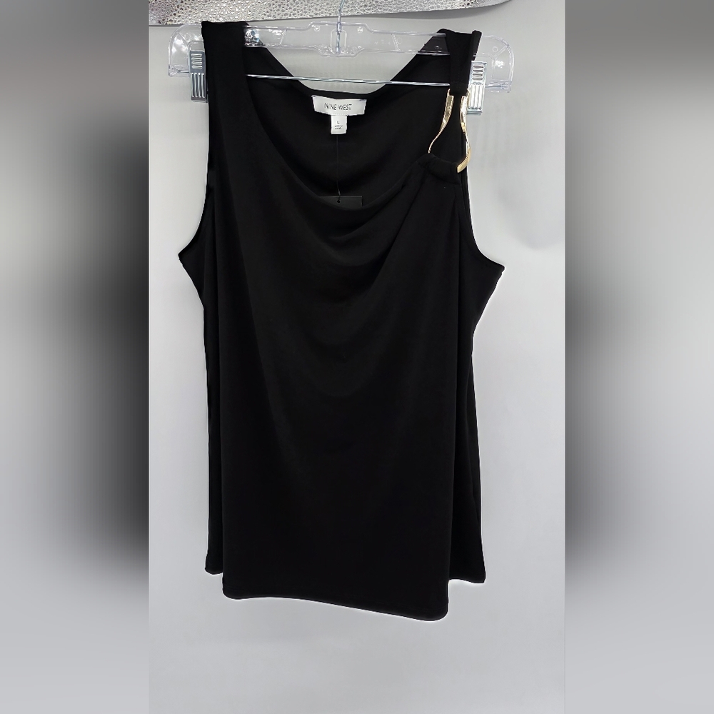 Nine West Black Tank Top with Gold Accent. Size L.